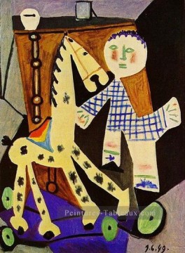 Claude deux ans avec son cheval a roulettes 1949 cubisme Pablo Picasso Peinture à l'huile